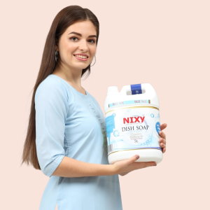 Left view of NIXY dishwash gel aqua blue 5L