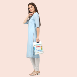 Side view of women with NIXY floor cleaner aqua blue 5L